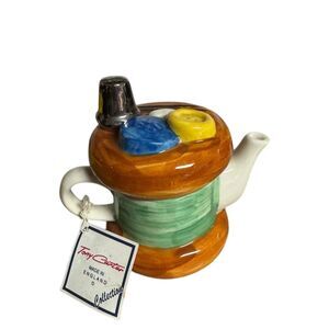 Tony Carter Hand Painted Cotton Reel Teapot Figurine Multicolor 5"
